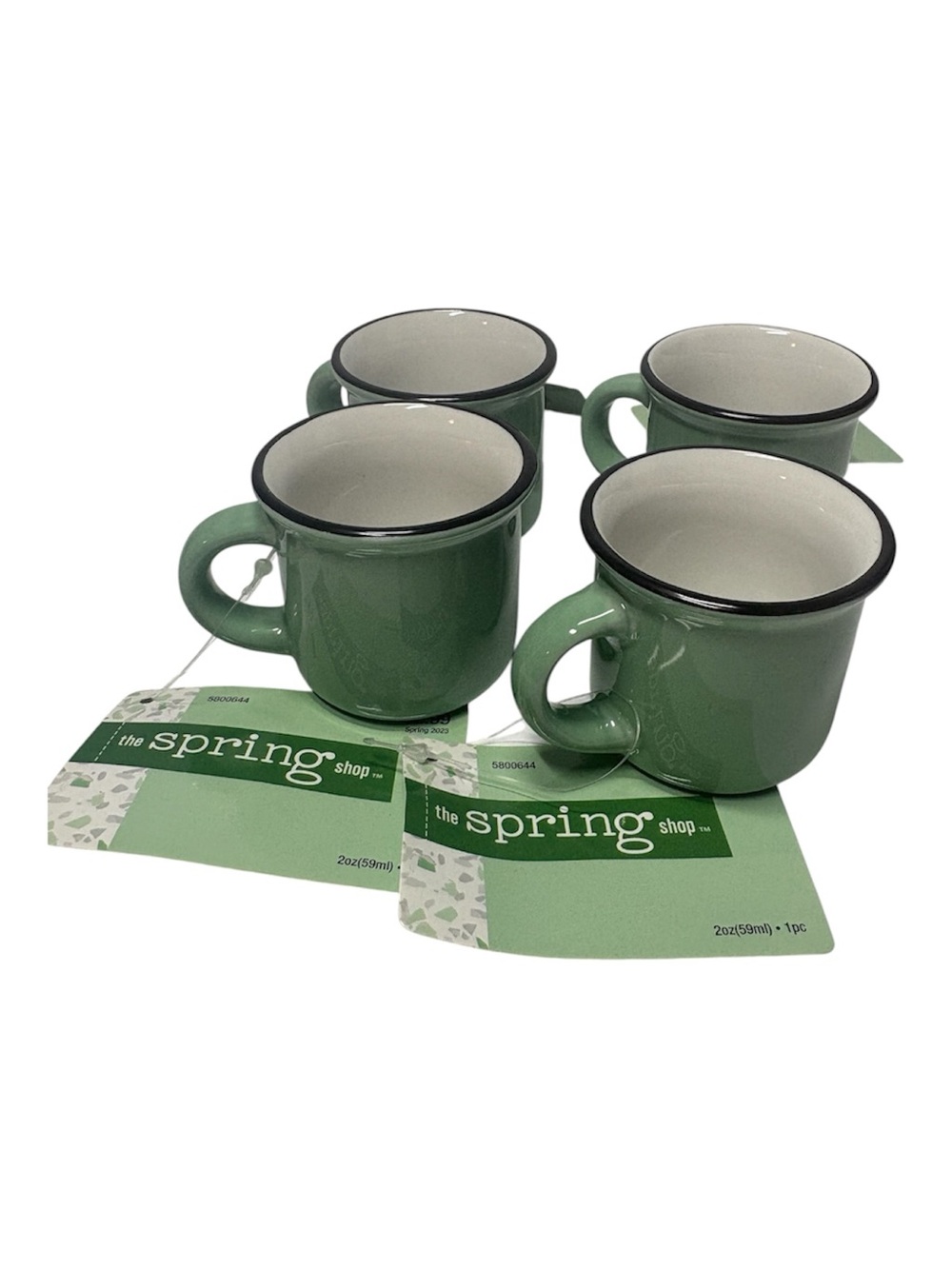 Mint Green Ceramic Mini Mugs with Black Rim - Set of 4